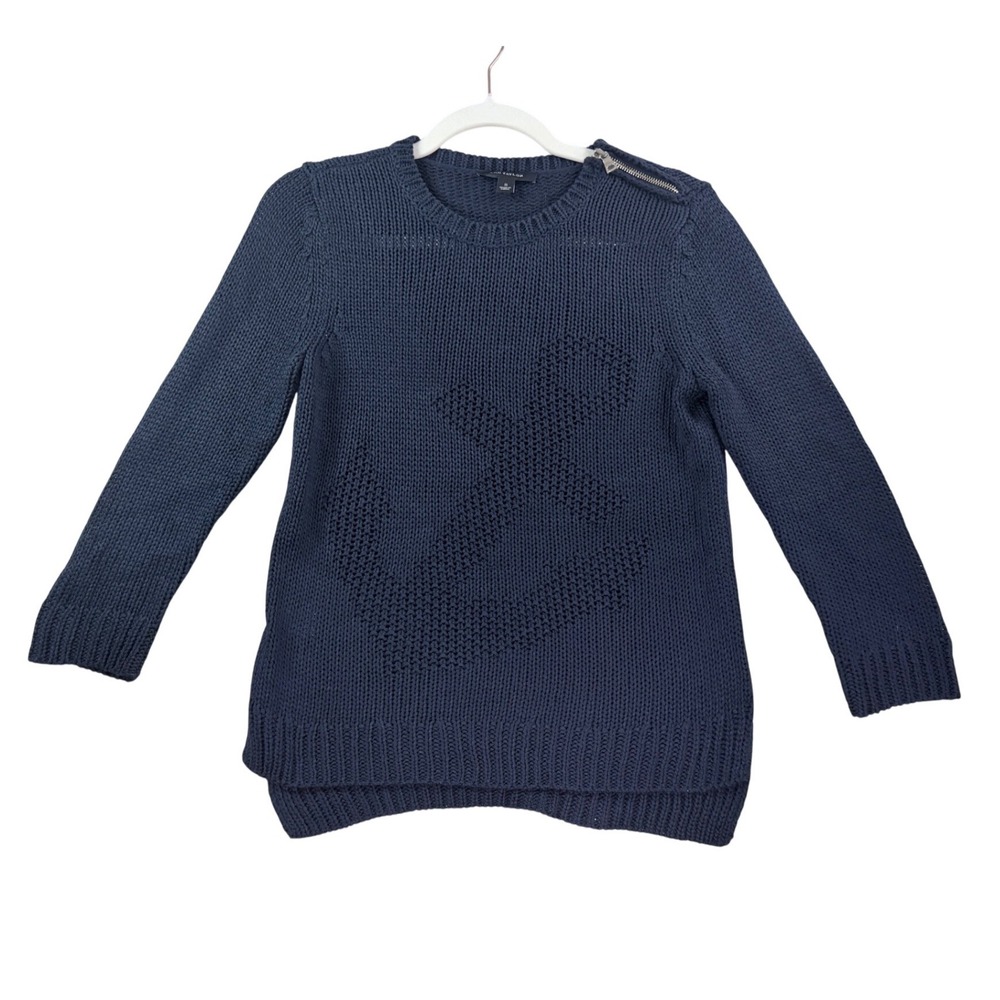 Ann Taylor Knit Sweater Women Small Navy Blue Excellent Anchor Zip Shoulder